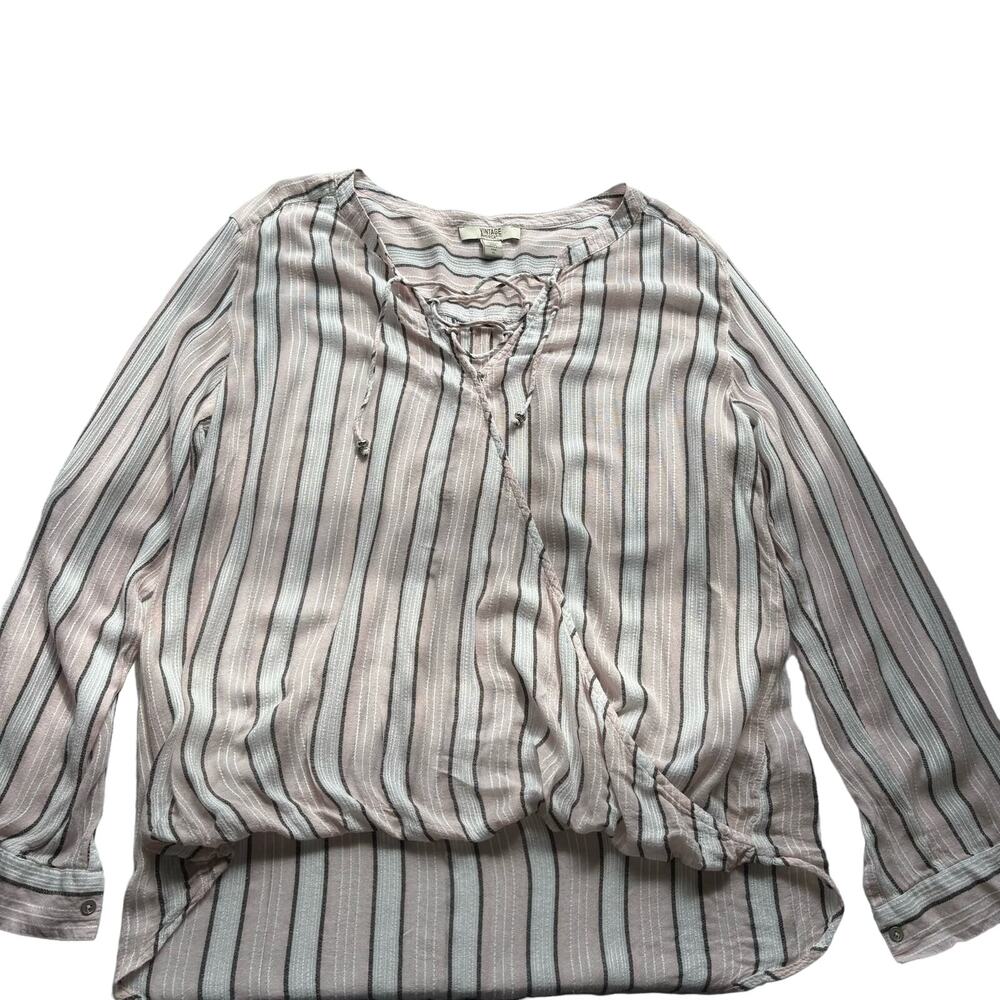 Vintage America Blues Pink White Hi-Low Blouse XL Boho